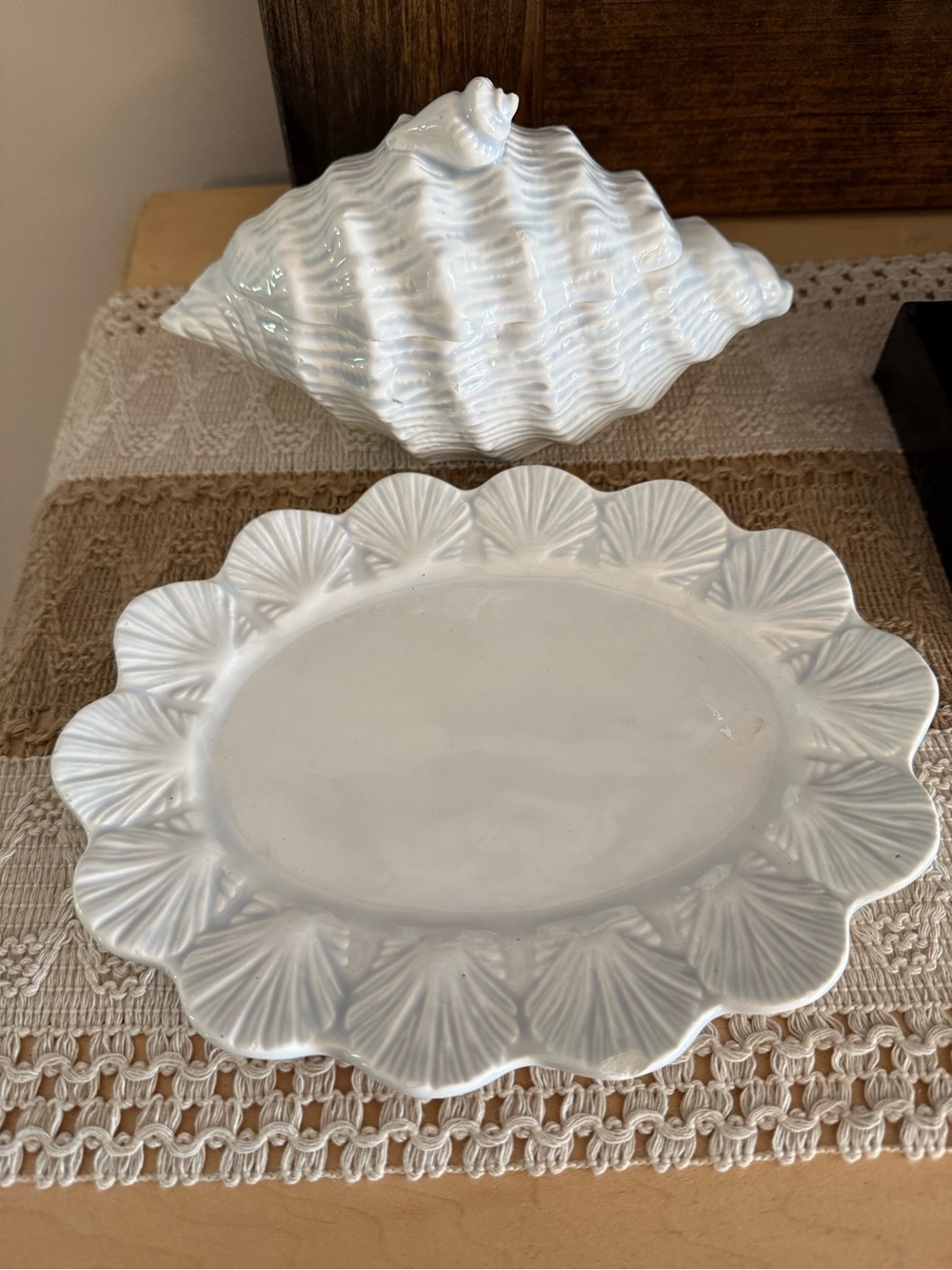 Ceramic Shell Dish and Scalloped Plate Set